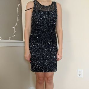 Adrianna Papell navy black sequin dress